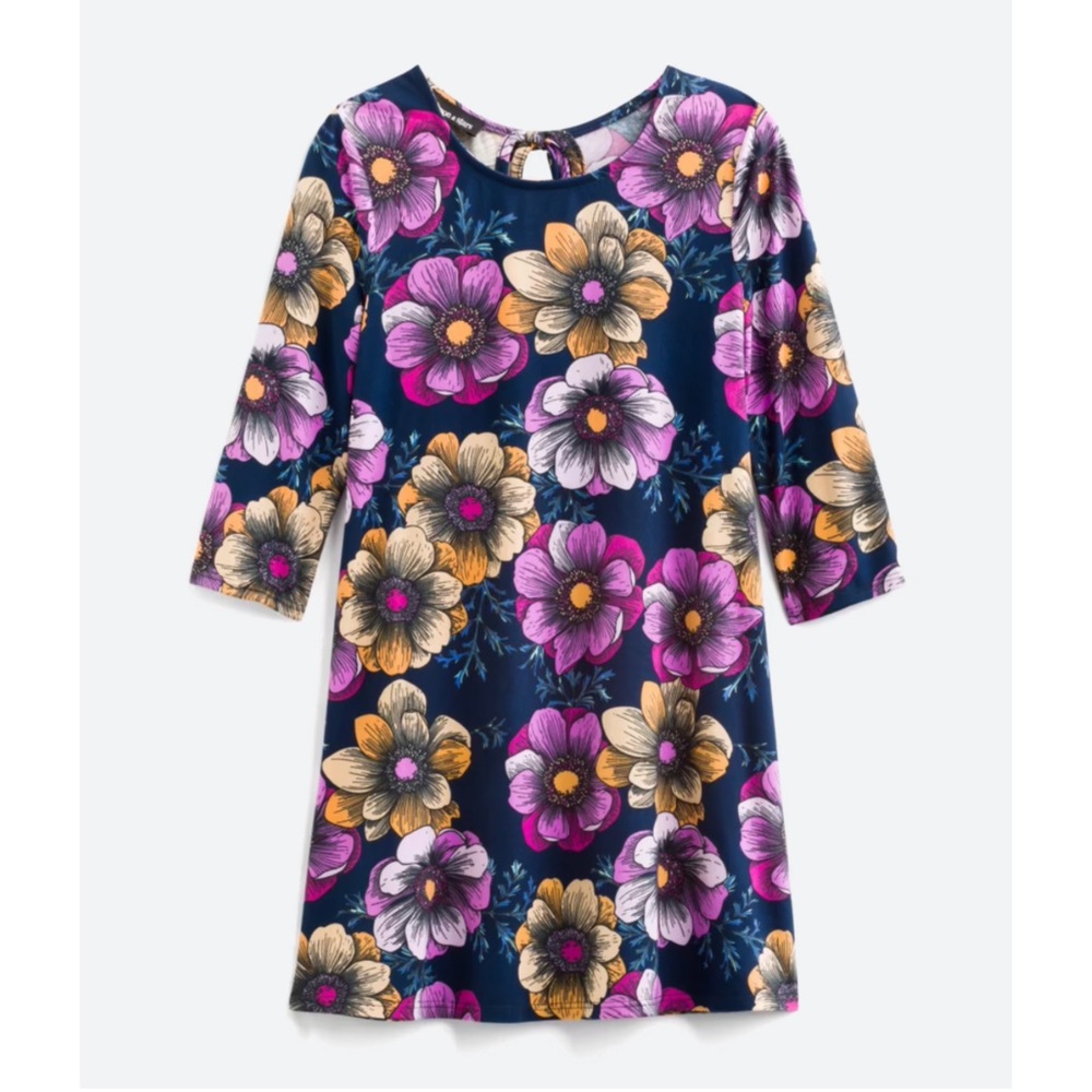 Moon & Stars Navy Purple & Orange Floral Valeria 3/4 Sleeve Swing Dress Size 10